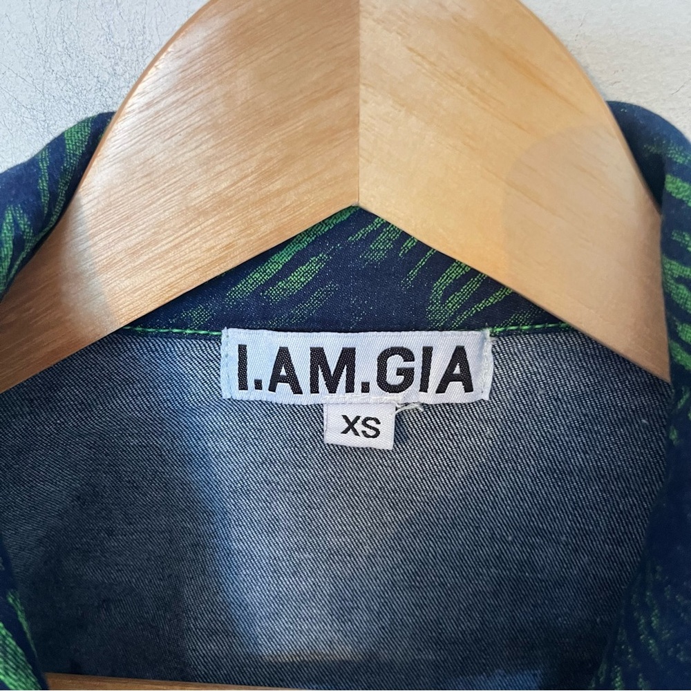 I.AM.GIA Sinead Cropped Denim Jacket Green Tiger Print XS Screen Worn IWTV - Picture 4 of 9